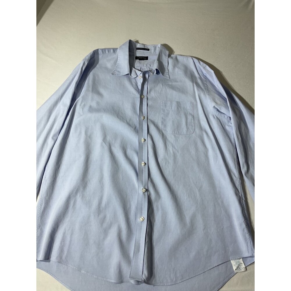 Lands End Mens Blue Supima Pinpoint Oxford Shirt 17.5 37 Tall SIze XL